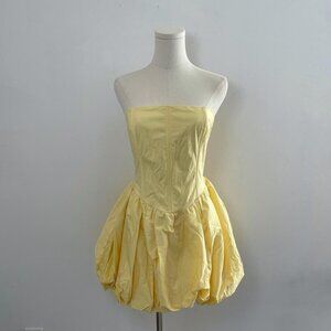 Fashion Nova A Night In Paris Bubble Mini Dress in Butter Yellow | Women Size L